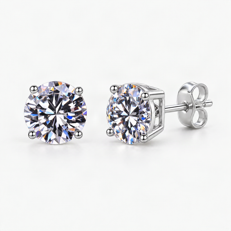 S925 Multicolor Moissanite 4-Prong Stud Earrings – product photo [FITINY]