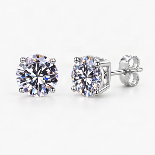 S925 Multicolor Moissanite 4-Prong Stud Earrings – product photo [FITINY]