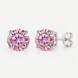 S925 Multicolor Moissanite 4-Prong Stud Earrings – Sakura Pink option [FITINY]