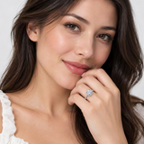 S925 Multicolor Moissanite Cushion Halo Adjustable Rings with Pavé-Set Band & Square Accen – worn by a woman, true-to-size [FITINY]