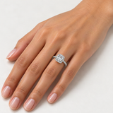 S925 Multicolor Moissanite Cushion Halo Adjustable Rings with Pavé-Set Band & Square Accen – worn by a woman, true-to-size [FITINY]