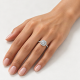 S925 Multicolor Moissanite Cushion Halo Adjustable Rings with Pavé-Set Band & Square Accen – worn by a woman, true-to-size [FITINY]