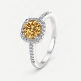 S925 Multicolor Moissanite Cushion Halo Adjustable Rings with Pavé-Set Band & Square Accen – Champagne option [FITINY]
