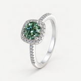 S925 Multicolor Moissanite Cushion Halo Adjustable Rings with Pavé-Set Band & Square Accen – Emerald Green option [FITINY]