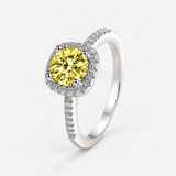 S925 Multicolor Moissanite Cushion Halo Adjustable Rings with Pavé-Set Band & Square Accen – Golden Yellow option [FITINY]