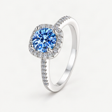 S925 Multicolor Moissanite Cushion Halo Adjustable Rings with Pavé-Set Band & Square Accen – Klein Blue option [FITINY]