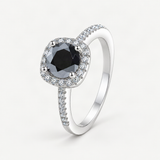 S925 Multicolor Moissanite Cushion Halo Adjustable Rings with Pavé-Set Band & Square Accen – Mysterious Black option [FITINY]