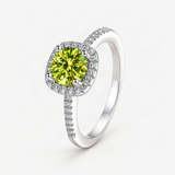 S925 Multicolor Moissanite Cushion Halo Adjustable Rings with Pavé-Set Band & Square Accen – Peridot Green option [FITINY]