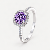 S925 Multicolor Moissanite Cushion Halo Adjustable Rings with Pavé-Set Band & Square Accen – Royal Purple option [FITINY]