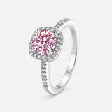 S925 Multicolor Moissanite Cushion Halo Adjustable Rings with Pavé-Set Band & Square Accen – Sakura Pink option [FITINY]