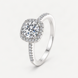 S925 Multicolor Moissanite Cushion Halo Adjustable Rings with Pavé-Set Band & Square Accen – White option [FITINY]