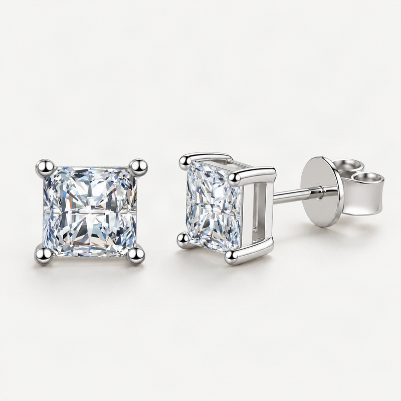 S925 Square Princess Cut CZ or Moissanite Stud Earrings – product photo [FITINY]