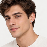 S925 Square Princess Cut CZ or Moissanite Stud Earrings – worn by a man, true-to-size [FITINY]