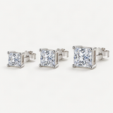 S925 Square Princess Cut CZ or Moissanite Stud Earrings – size comparison [FITINY]