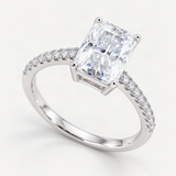 S925 Radiant Cut Moissanite & High Carbon Engagement Ring with Pavé-Set Band – close-up of the setting and stone [FITINY]