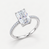 S925 Radiant Cut Moissanite & High Carbon Engagement Ring with Pavé-Set Band – product photo [FITINY]
