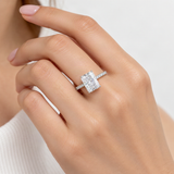 S925 Radiant Cut Moissanite & High Carbon Engagement Ring with Pavé-Set Band – worn by a woman, true-to-size [FITINY]