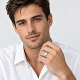 S925 Radiant Cut Moissanite & High Carbon Engagement Ring with Pavé-Set Band – worn by a man, true-to-size [FITINY]