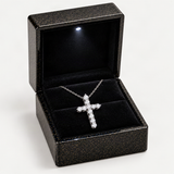 Sterling Silver Cross Pendant Necklace with D-Color VVS1 Moissanite Accents – in the FITINY gift box [FITINY]