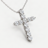 Sterling Silver Cross Pendant Necklace with D-Color VVS1 Moissanite Accents – close-up of the setting and stone [FITINY]