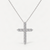 Sterling Silver Cross Pendant Necklace with D-Color VVS1 Moissanite Accents – product photo [FITINY]