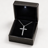 Sterling Silver Cross Pendant Necklace with Sparkling D-Color VVS1 Moissanite Stones – in the FITINY gift box [FITINY]