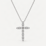 Sterling Silver Cross Pendant Necklace with Sparkling D-Color VVS1 Moissanite Stones – product photo [FITINY]