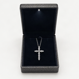 Sterling Silver Cross Pendant Necklace with Sparkling D-Color VVS1 Moissanite Stones – in the FITINY necklace gift box [FITINY]