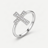 Cross Engagement Ring in Sterling Silver with D-Color VVS1 Moissanite Accents – product photo [FITINY]