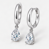 Teardrop Dangle Earrings with Brilliant Moissanite Stones – close-up of the setting and stone [FITINY]