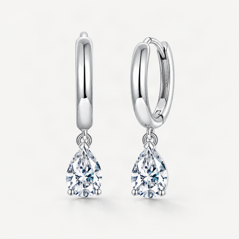 Teardrop Dangle Earrings with Brilliant Moissanite Stones – product photo [FITINY]