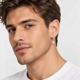 Teardrop Dangle Earrings with Brilliant Moissanite Stones – worn by a man, true-to-size [FITINY]