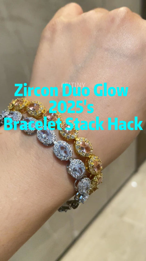 Gold and Silver CZ Bracelet Stack on Hand