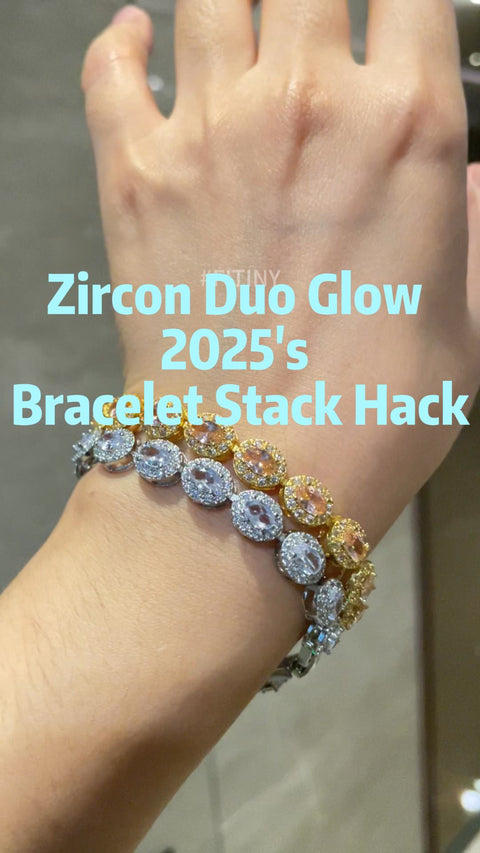 Colorful CZ Halo Bracelet Stack on Hand