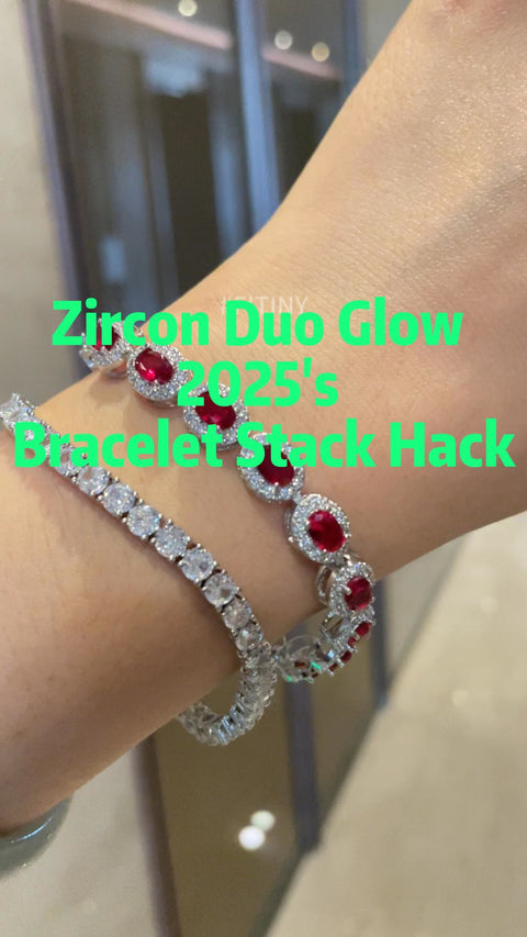 Accumulation de bracelets halo en CZ rouge ovale au poignet
