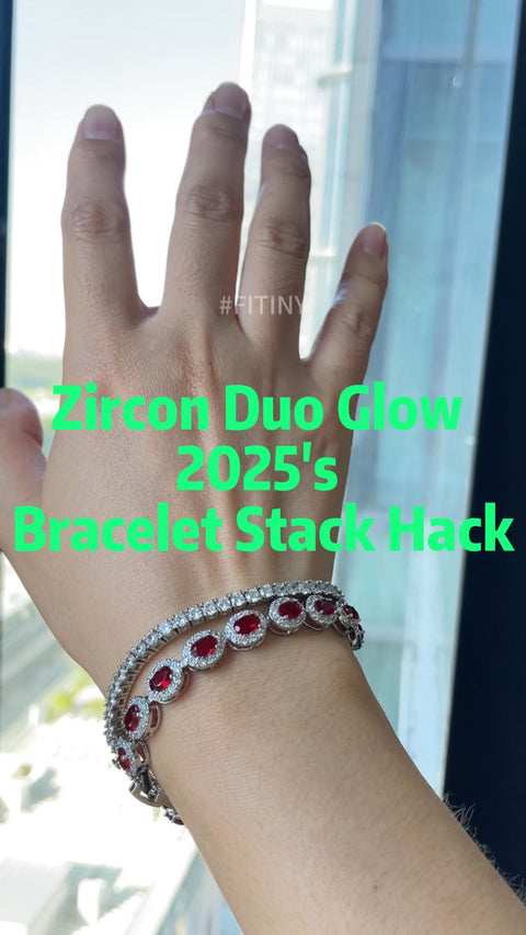 Accumulation de bracelets halo en CZ rouge avec chaîne tennis