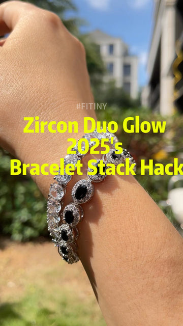 Black and Clear CZ Bracelet Stack on Wrist