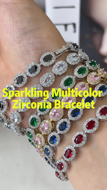 Multicolor Oval CZ Halo Bracelet on Hand