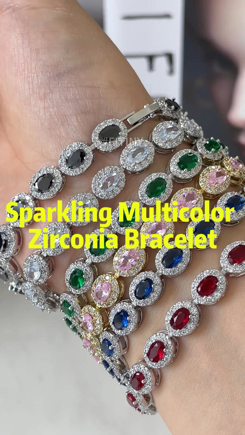 Bracelet halo en CZ multicolore ovale porté à la main