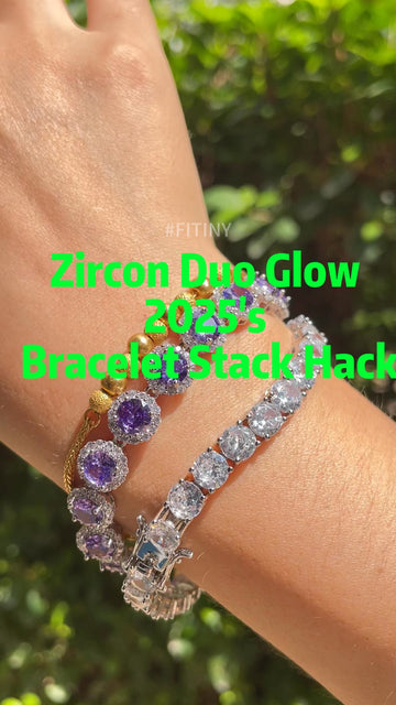 Purple and Clear Zircon Bracelet Stack on Hand