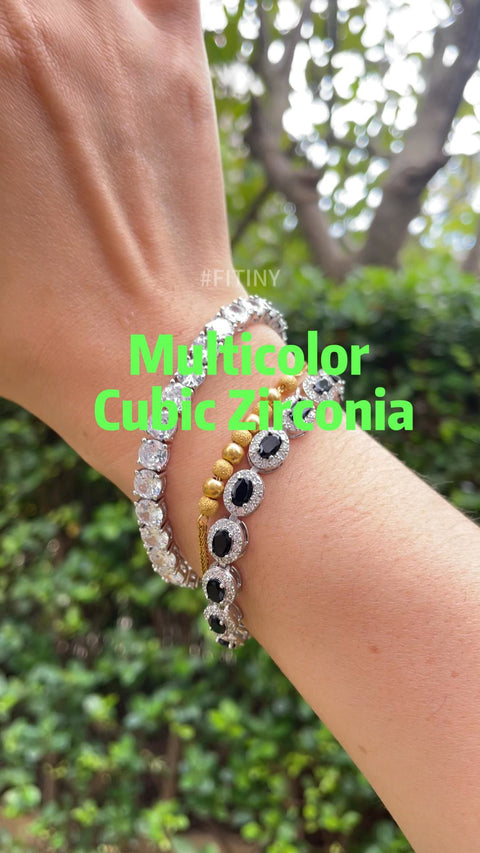 Pulsera multicolor de CZ con piedras halo ovaladas negras