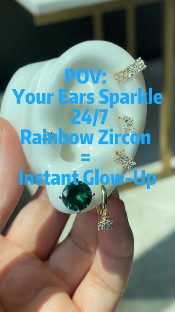 Multicolor Moissanite Earrings on White Display Ear