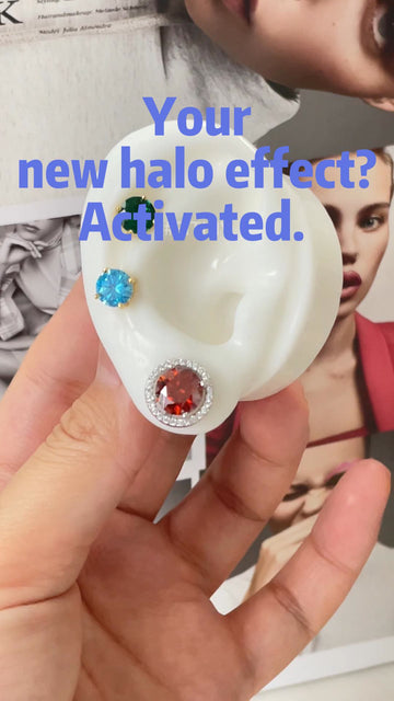 Multicolor Halo Studs on a White Ear Display