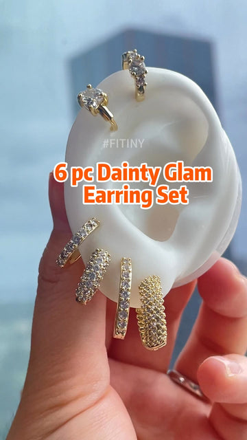 6pc Gold Pavé Hoop and Stud Earring Set