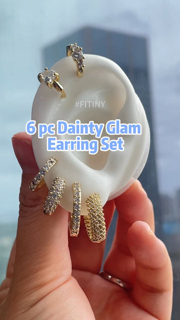 6pc Gold Star and Moon CZ Earring Set on Display