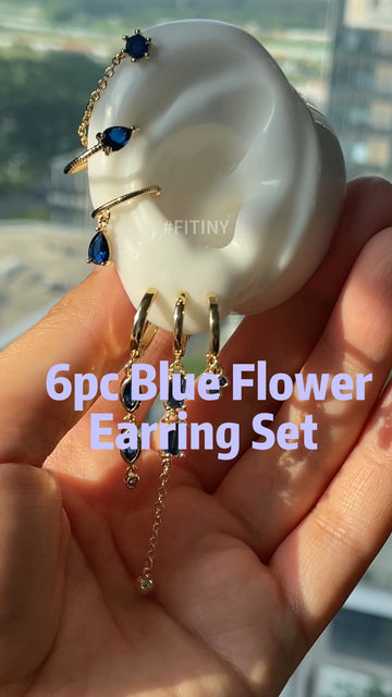 Blue Zircon Tassel Earring Set on Display