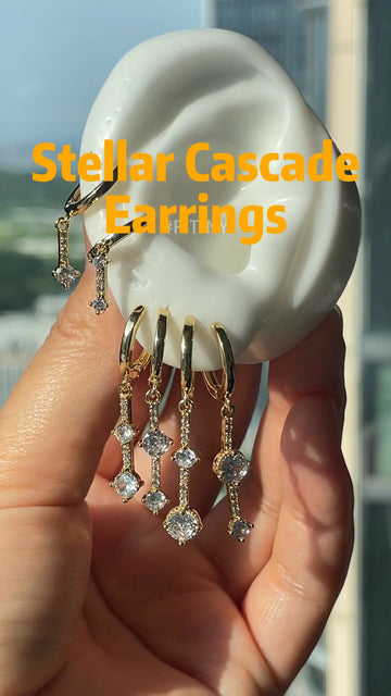 Gold Star Cascade Earrings with Crystal Drop Chains
