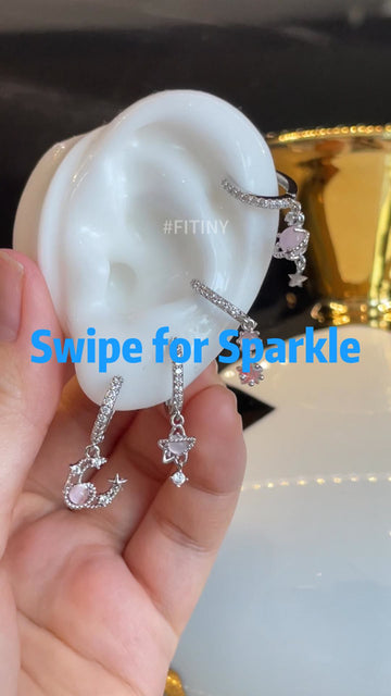 Silver Blue Flower Earrings on Ear Display