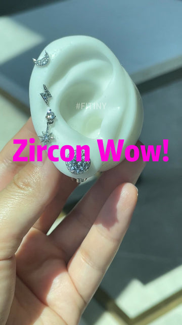 Silver Round Halo Studs on Ear Display with Zircon Wow