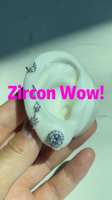 Silver Moissanite Halo Stud on Ear Display